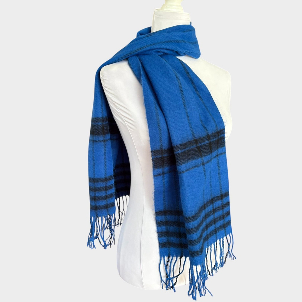 Hunters Run Plaid Scarf Blue Black Large 80s 90s